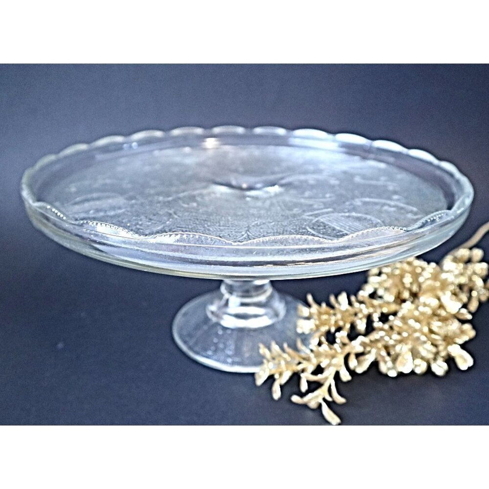 Vintage Cake Plate Harp Pattern Jennette Glass Company 1960's